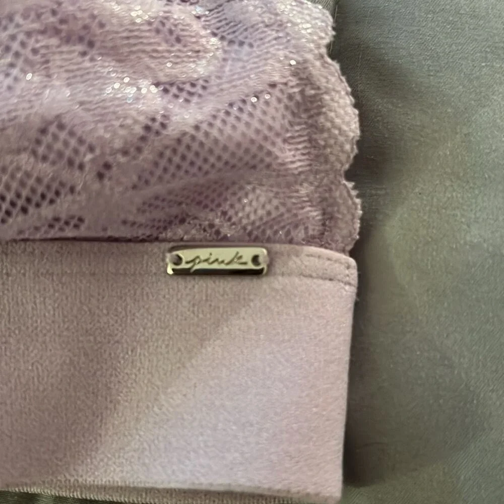 PINK Victoria's Secret Lavender Lace Bralette Halter‎ Crisscross Back S P - Picture 4 of 7